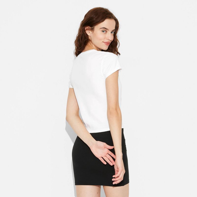 slide 3 of 4, Women's Short Sleeve Crewneck T-Shirt - Wild Fable™ Chalk White M: Cotton Spandex Blend, Crew Neck, Jersey Fabric, 1 ct