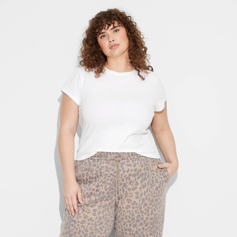 slide 2 of 4, Women's Short Sleeve Crewneck T-Shirt - Wild Fable™ Chalk White XXL: Cotton Spandex Blend, Crew Neck, Pullover Style, 1 ct