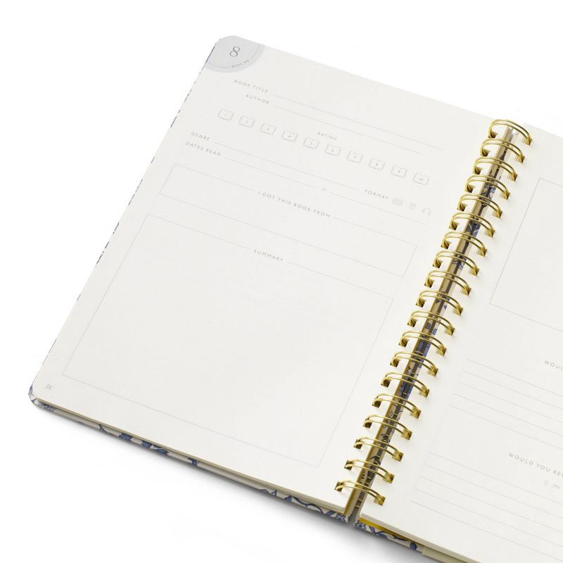 slide 3 of 3, PAPIER 150pg Reading Journal 9.84" Spiral Floral and Text Block Hard Cover, 1 ct