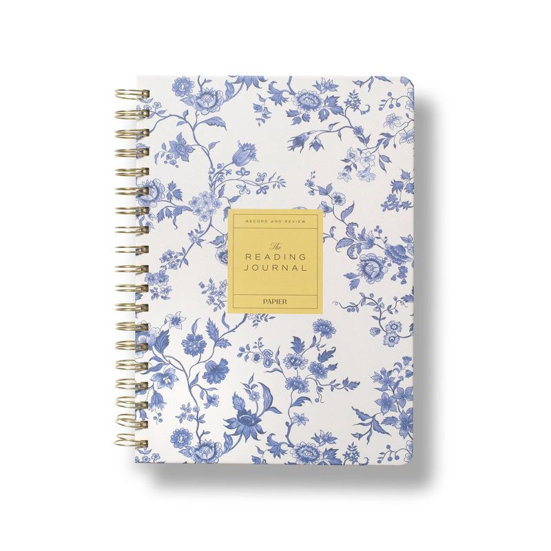 slide 1 of 3, PAPIER 150pg Reading Journal 9.84" Spiral Floral and Text Block Hard Cover, 1 ct
