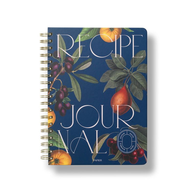 slide 1 of 3, PAPIER 150pg Recipe Journal 9.84"x7.48" Floating Fruit: Guided Spiral Notebook for Recipes, Hard Cover, 1 ct