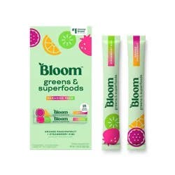 BLOOM NUTRITION Greens and Superfoods Powder Stick Packs - Orange Passionfruit/Strawberry Kiwi - 3.86oz/18ct