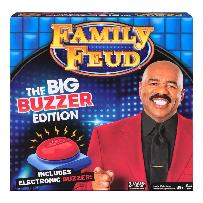 slide 1 of 5, Family Feud The Big Buzzer Edition Party Card Game, 1 ct