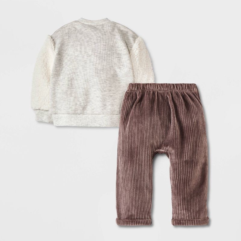 slide 2 of 4, Baby Boys' Disney Winnie The Pooh 2pc Fleece Top and Corduroy Bottom Set - Brown/Gray Newborn, 2 ct