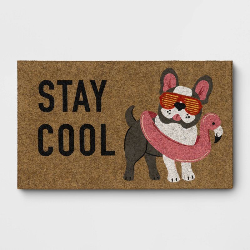 slide 1 of 3, 1'6"x2'6" Stay Cool Dog with Floatie Faux Coir Outdoor Doormat - Sun Squad™, 1 ct
