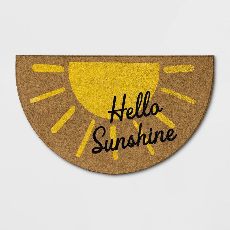 slide 1 of 3, 1'6"x2'6" Hello Sunshine Half-Circle Faux Coir Doormat Yellow - Sun Squad™, 1 ct