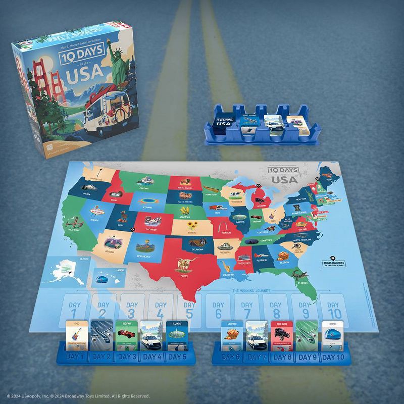 slide 4 of 10, The Op Games 10 Days in the USA Board Game: Educational Focus on Geography & Travel, 2-4 Players, 30 Min Play, 1 ct