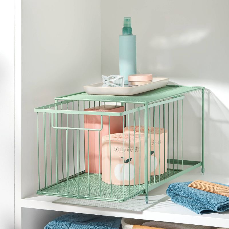 slide 2 of 4, Large Stackable Steel Slide Out Drawer Green - Brightroom™, 1 ct