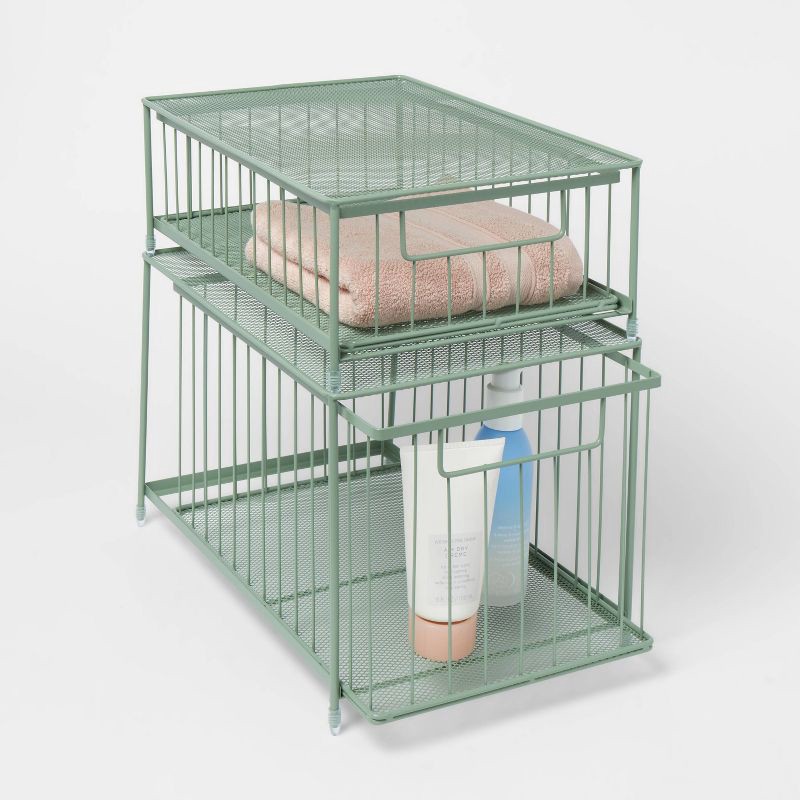 slide 4 of 4, Large Stackable Steel Slide Out Drawer Green - Brightroom™, 1 ct