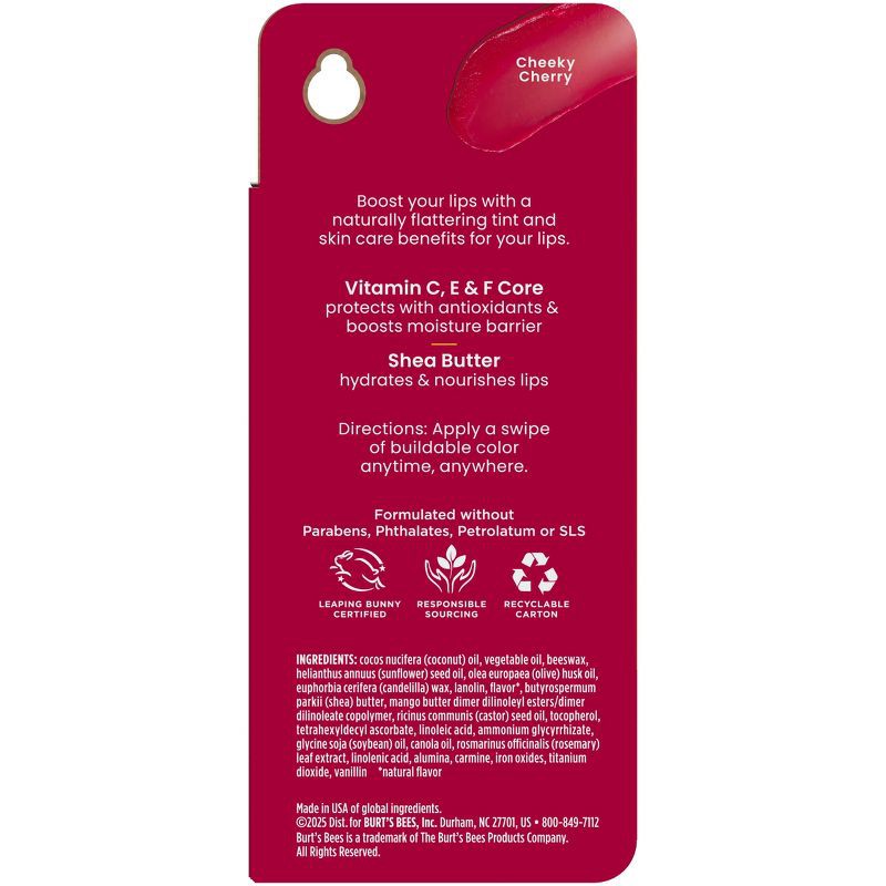 slide 14 of 14, Burt's Bees Boosted Tinted Lip Balm - Cheeky Cherry - 0.16oz, 0.16 oz