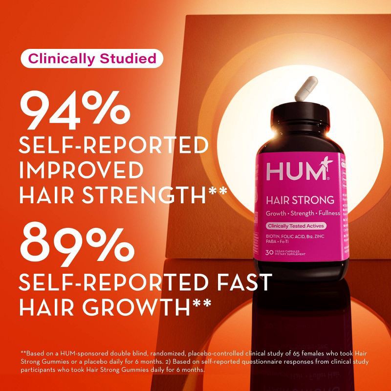 slide 3 of 9, HUM Nutrition Hair Strong Vegan Capsules for Hair Growth + Strength + Thickness - 30ct, 30 ct