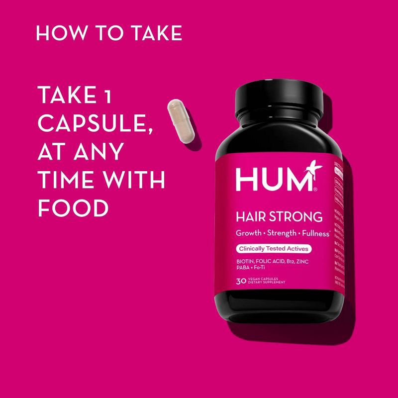 slide 6 of 9, HUM Nutrition Hair Strong Vegan Capsules for Hair Growth + Strength + Thickness - 30ct, 30 ct