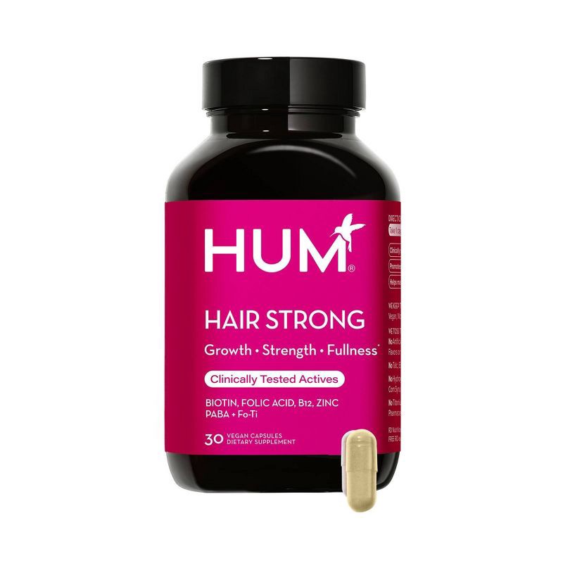 slide 1 of 9, HUM Nutrition Hair Strong Vegan Capsules for Hair Growth + Strength + Thickness - 30ct, 30 ct