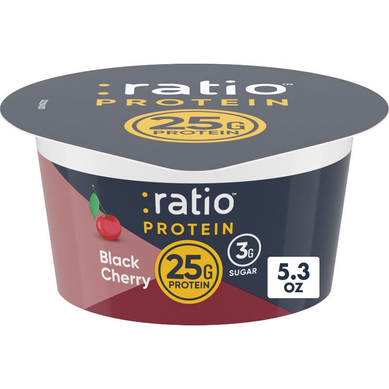 slide 1 of 8, :ratio Protein Black Cherry Greek Yogurt - 25g Protein 5.3oz, 25 gram, 5.3 oz
