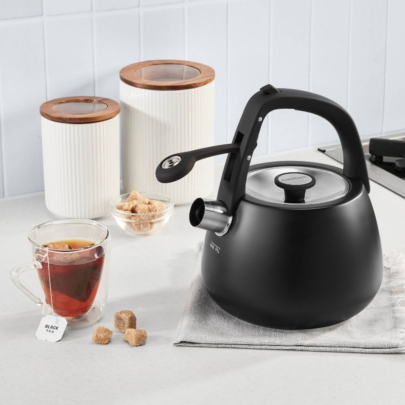 slide 3 of 7, Cuisinart 2qt Stainless Steel Stovetop Kettle Matte Black CKS-25MBK: Whistling Tea Kettle, Large Handle, Flip-Up Spout, 2 qt