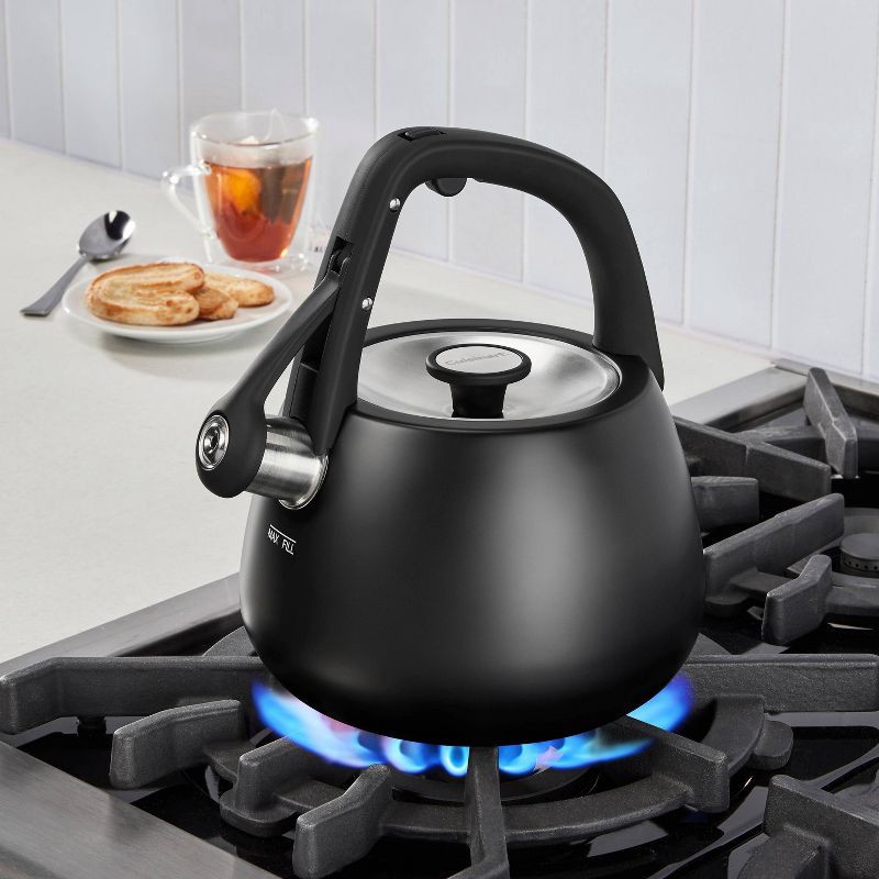 slide 4 of 7, Cuisinart 2qt Stainless Steel Stovetop Kettle Matte Black CKS-25MBK: Whistling Tea Kettle, Large Handle, Flip-Up Spout, 2 qt