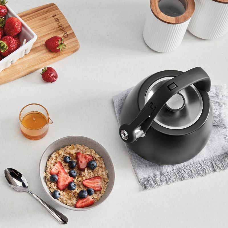 slide 5 of 7, Cuisinart 2qt Stainless Steel Stovetop Kettle Matte Black CKS-25MBK: Whistling Tea Kettle, Large Handle, Flip-Up Spout, 2 qt
