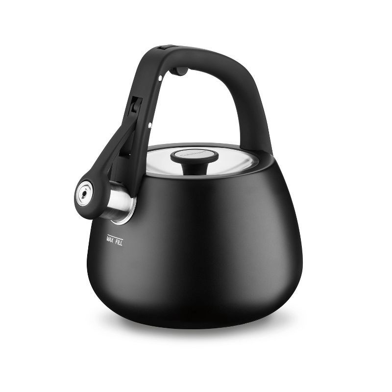 slide 1 of 7, Cuisinart 2qt Stainless Steel Stovetop Kettle Matte Black CKS-25MBK: Whistling Tea Kettle, Large Handle, Flip-Up Spout, 2 qt