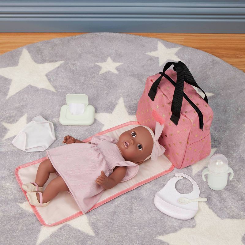 slide 3 of 8, LullaBaby Baby Doll Diaper Bag and Baby Doll Accessories Set – Pink: 7-Piece Toy Set for 14-Inch Dolls, 1 ct