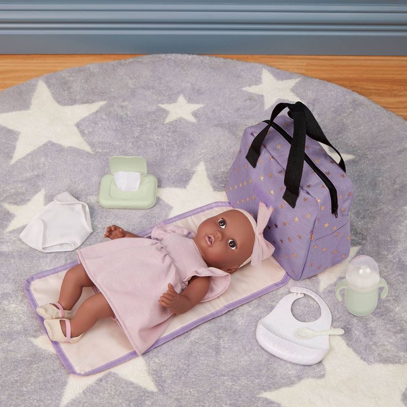 slide 3 of 7, LullaBaby Baby Doll Diaper Bag and Baby Doll Accessories Set - Lilac: Fits 14-Inch Dolls, 7-Piece Toy Kit, 1 ct