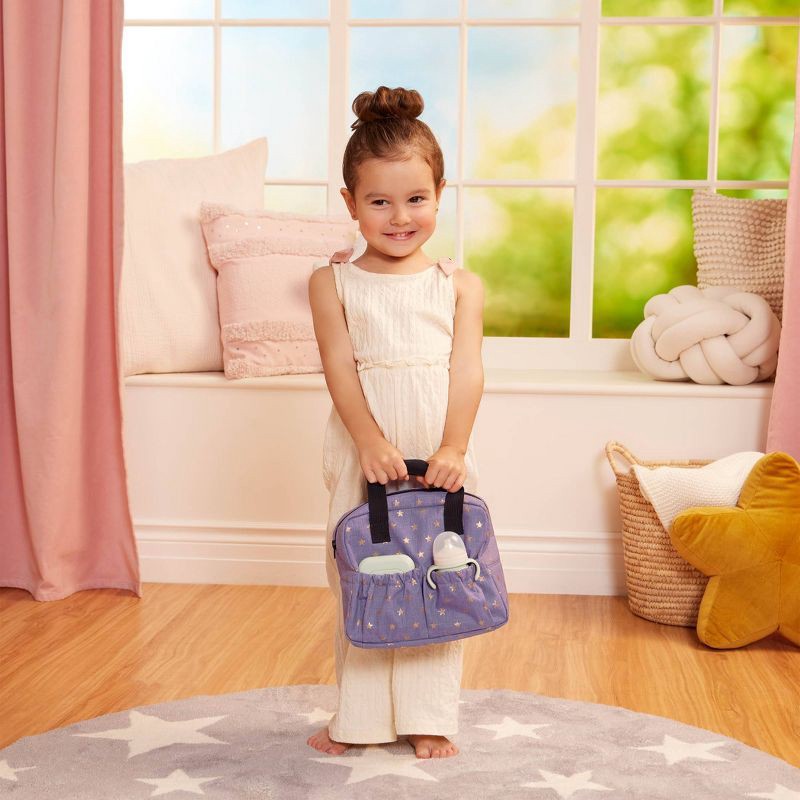 slide 4 of 7, LullaBaby Baby Doll Diaper Bag and Baby Doll Accessories Set - Lilac: Fits 14-Inch Dolls, 7-Piece Toy Kit, 1 ct