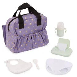 LullaBaby Baby Doll Diaper Bag and Baby Doll Accessories Set - Lilac: Fits 14-Inch Dolls, 7-Piece Toy Kit