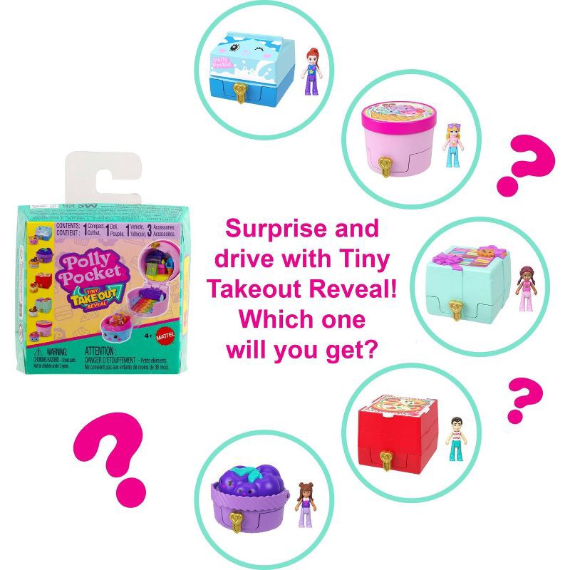 slide 3 of 6, Polly Pocket Tiny Take Out Reveal Micro Dolls & Compacts with Food Theme Vehicle Collection, 1 ct