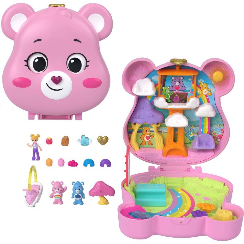 slide 1 of 6, Polly Pocket Care Bears Dolls and Playset with Toy Car and Themed Accessories, Compact Travel Toy, 1 ct