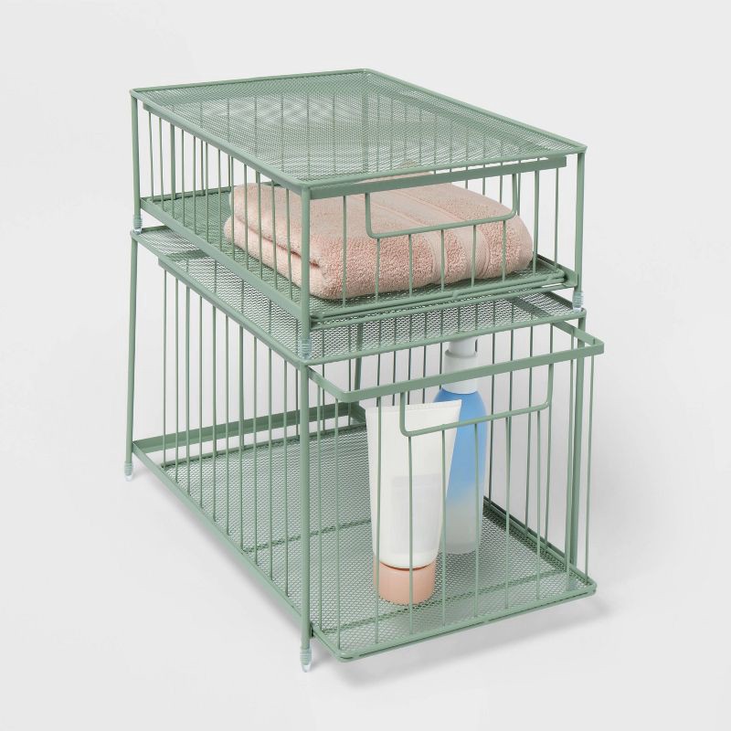 slide 4 of 4, Small Stackable Steel Slide Out Drawer Green - Brightroom™, 1 ct