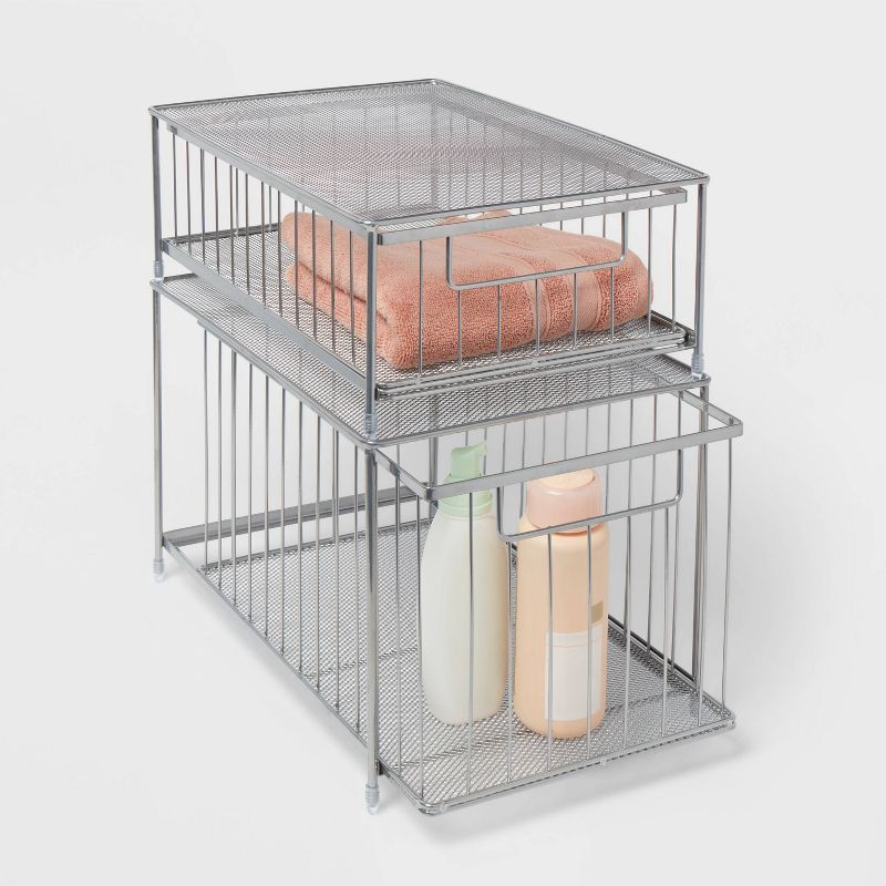 slide 4 of 4, Large Stackable Steel Slide Out Drawer Chrome - Brightroom™, 1 ct