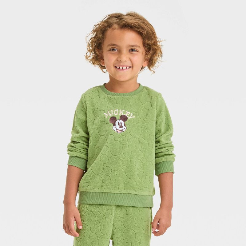 slide 3 of 4, Toddler Boys' 2pc Disney Mickey Mouse Cozy Velour Sweatshirt and Pant Set - Green 5T, 2 ct