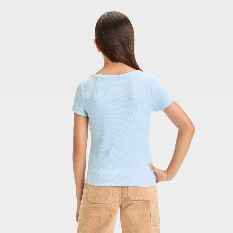 slide 2 of 3, Girls' Short Sleeve Washed Scoop Neck Shirt - art class™ Blue S, 1 ct