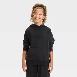 Girls' Washed Pullover Fleece Hoodie - art class™ Black Wash M