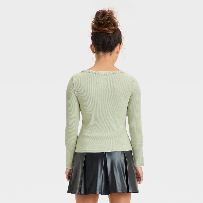 slide 2 of 3, Girls' Long Sleeve Washed Scoop Neck Shirt - art class™ Olive Green S, 1 ct