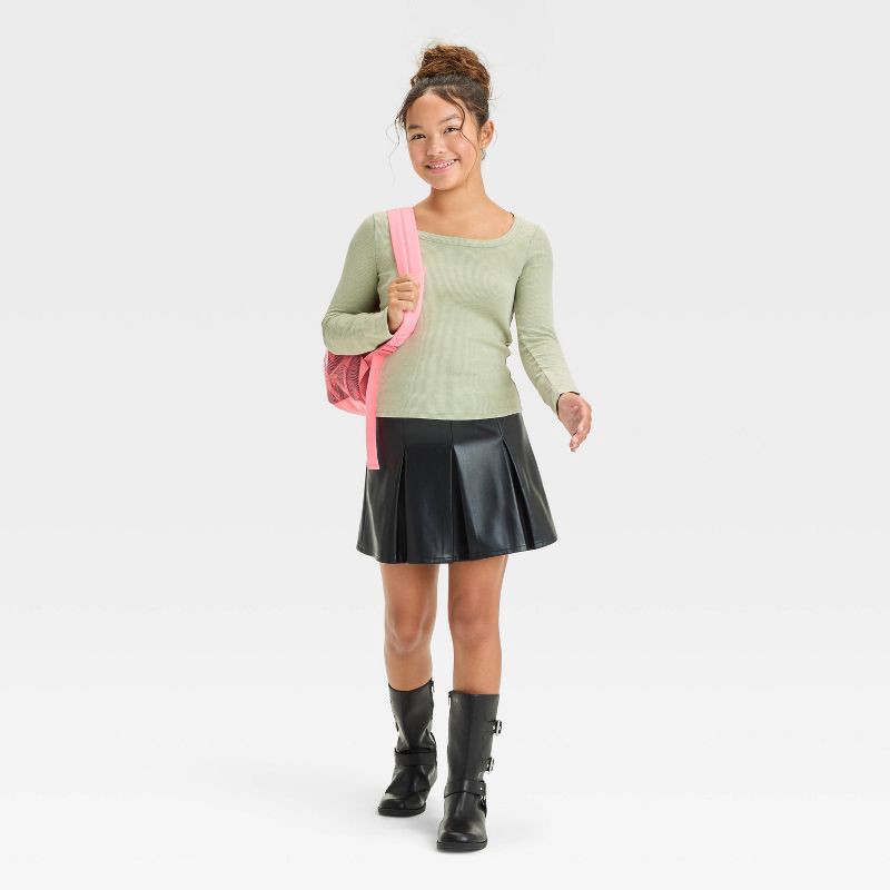 slide 3 of 3, Girls' Long Sleeve Washed Scoop Neck Shirt - art class™ Olive Green S, 1 ct