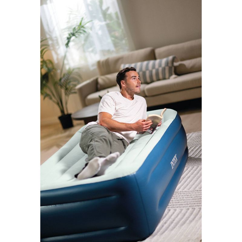 slide 4 of 13, Intex Elevated 18" Pillow Rest Twin Air Mattress with Internal Pump - Off-White/Blue: Includes Storage Bag, Repair Patch, Electric Pump, 1 ct