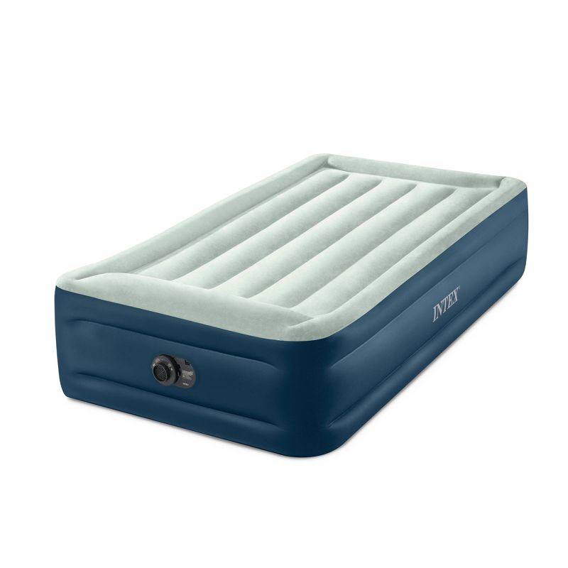 slide 2 of 13, Intex Elevated 18" Pillow Rest Twin Air Mattress with Internal Pump - Off-White/Blue: Includes Storage Bag, Repair Patch, Electric Pump, 1 ct