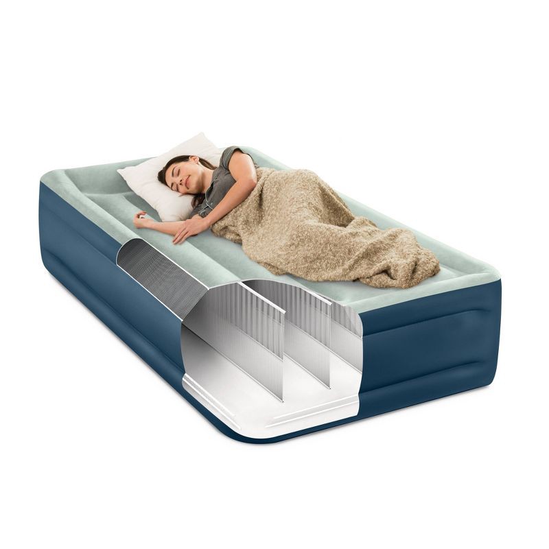 slide 5 of 14, Intex Elevated 18" Pillow Rest Twin Air Mattress with Internal Pump - Off-White/Blue, 1 ct