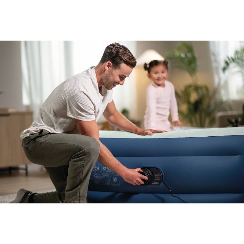 slide 3 of 11, Intex Elevated 18" Pillow Rest Queen Air Mattress with Internal Pump - Off-White/Blue, 1 ct