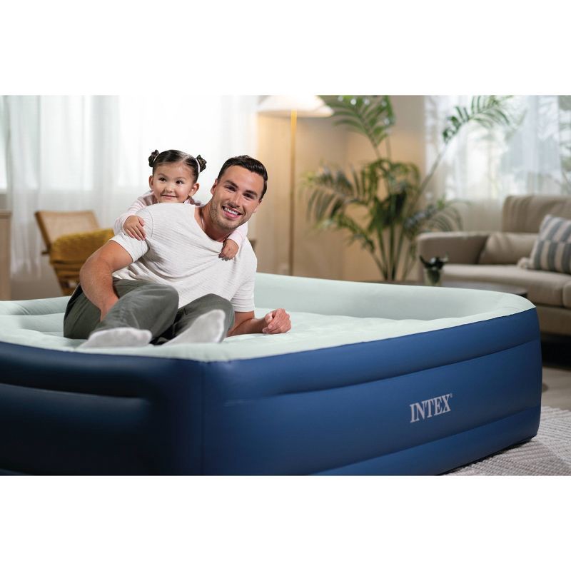 slide 4 of 11, Intex Elevated 18" Pillow Rest Queen Air Mattress with Internal Pump - Off-White/Blue, 1 ct