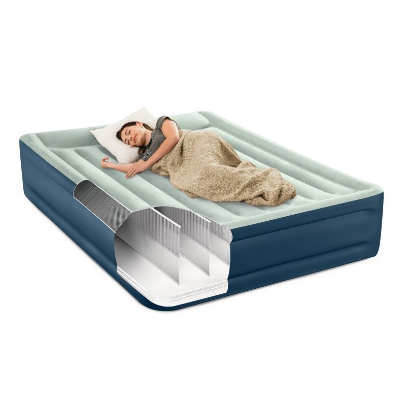 slide 5 of 10, Intex Elevated 18" Pillow Rest Queen Air Mattress with Internal Pump - Off-White/Blue, 1 ct