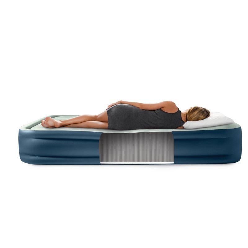 slide 6 of 10, Intex Elevated 18" Pillow Rest Queen Air Mattress with Internal Pump - Off-White/Blue, 1 ct