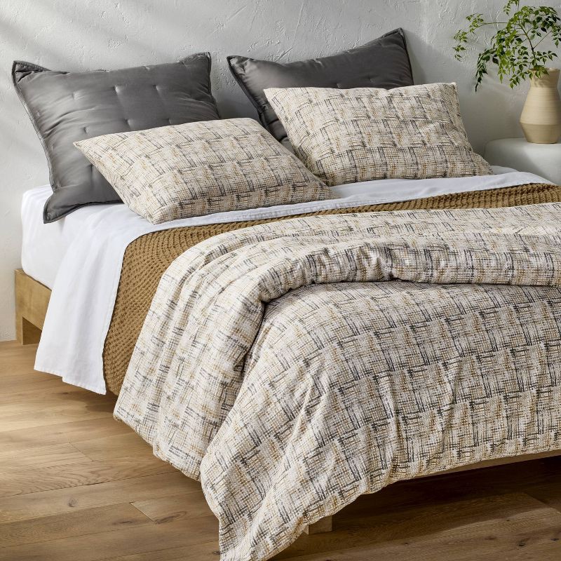slide 2 of 7, King Heavyweight Linen Blend Duvet Cover and Sham Set Grid Print - Casaluna™, 1 ct