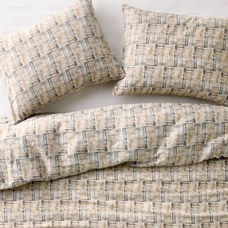 slide 3 of 7, King Heavyweight Linen Blend Duvet Cover and Sham Set Grid Print - Casaluna™, 1 ct