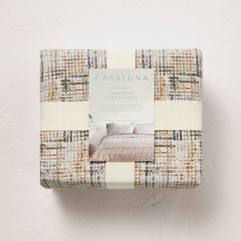 slide 6 of 7, King Heavyweight Linen Blend Duvet Cover and Sham Set Grid Print - Casaluna™, 1 ct