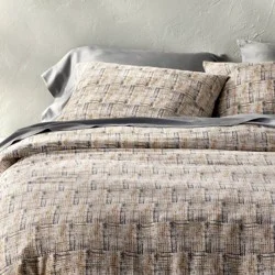 King Heavyweight Linen Blend Duvet Cover and Sham Set Grid Print - Casaluna™