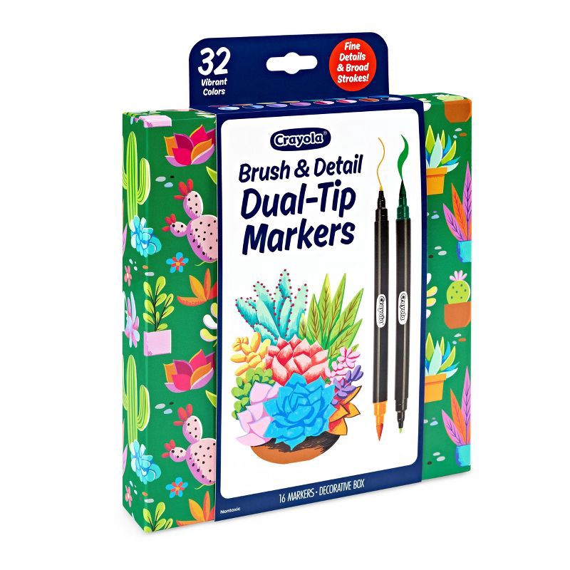 slide 2 of 6, Crayola 16pk 32ct Brush and Detail Dual Tip Markers, 16 ct, 32 ct