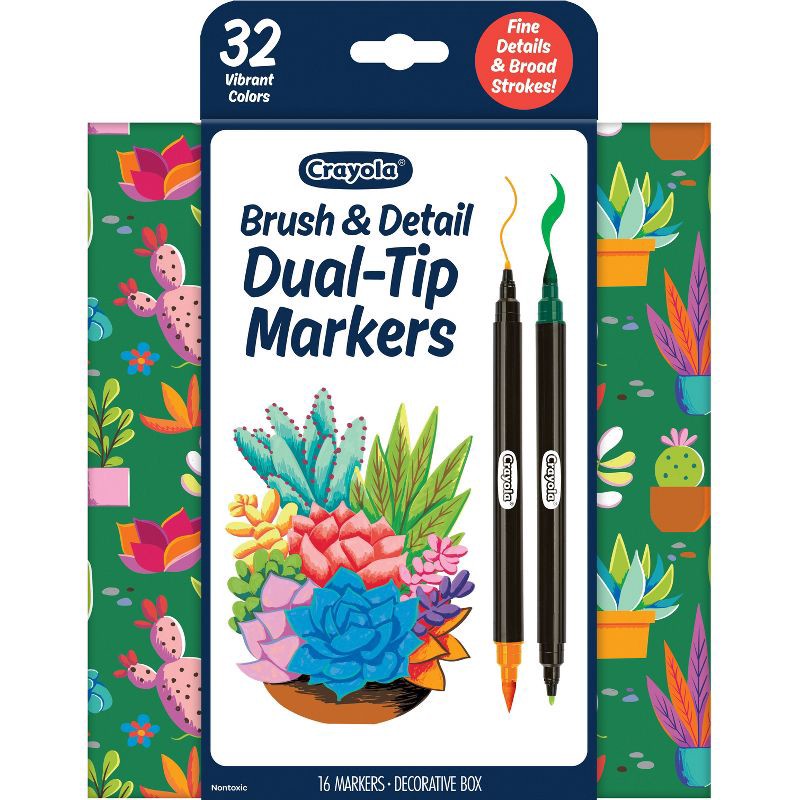 slide 1 of 6, Crayola 16pk 32ct Brush and Detail Dual Tip Markers, 16 ct, 32 ct