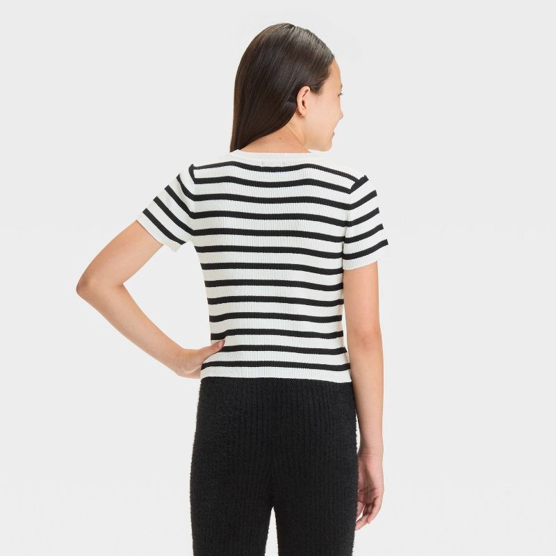 slide 2 of 5, Girls' Short Sleeve Knit Sweater - art class™ Black/White Striped S: Lightweight Pullover, Machine Washable, 1 ct