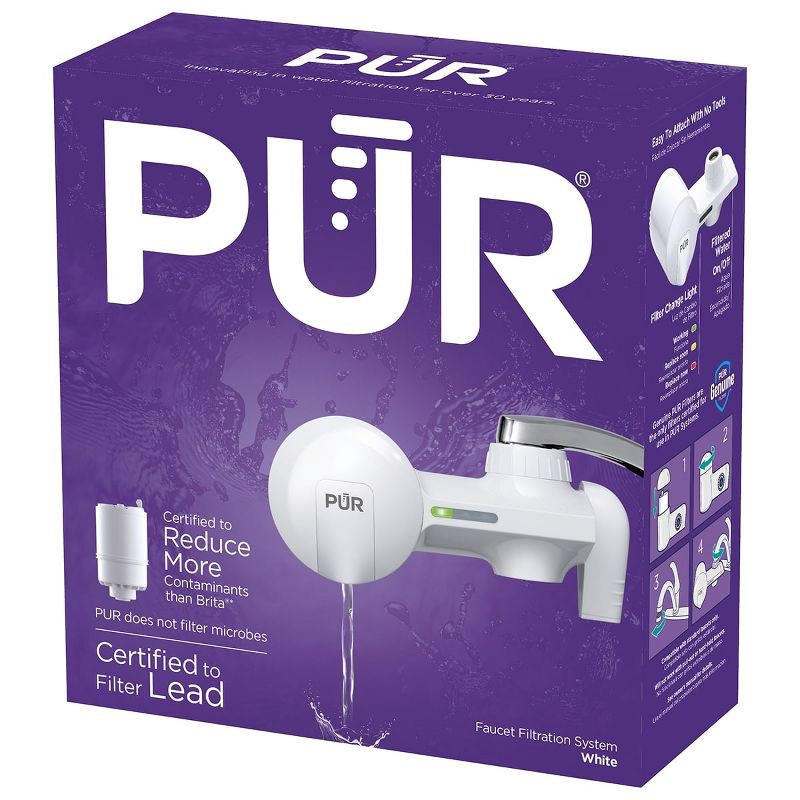 slide 2 of 18, PUR Faucet Mount Water Filtration System, Powerful Filtration with Lead Reduction, Horizontal, White, PFM150W: Sink Water Filter, Kitchen Appliances, 1 ct